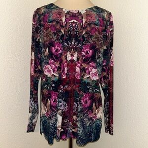 NWT Soft Surroundings Autumn Fall Green Purple Brown Floral Top XS like 4 or 6